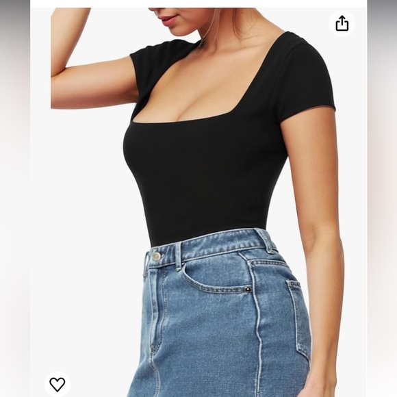 NWT‎ MANGOPOP Women's Square Neck Bodysuit Short Sleeve - Picture 2 of 9